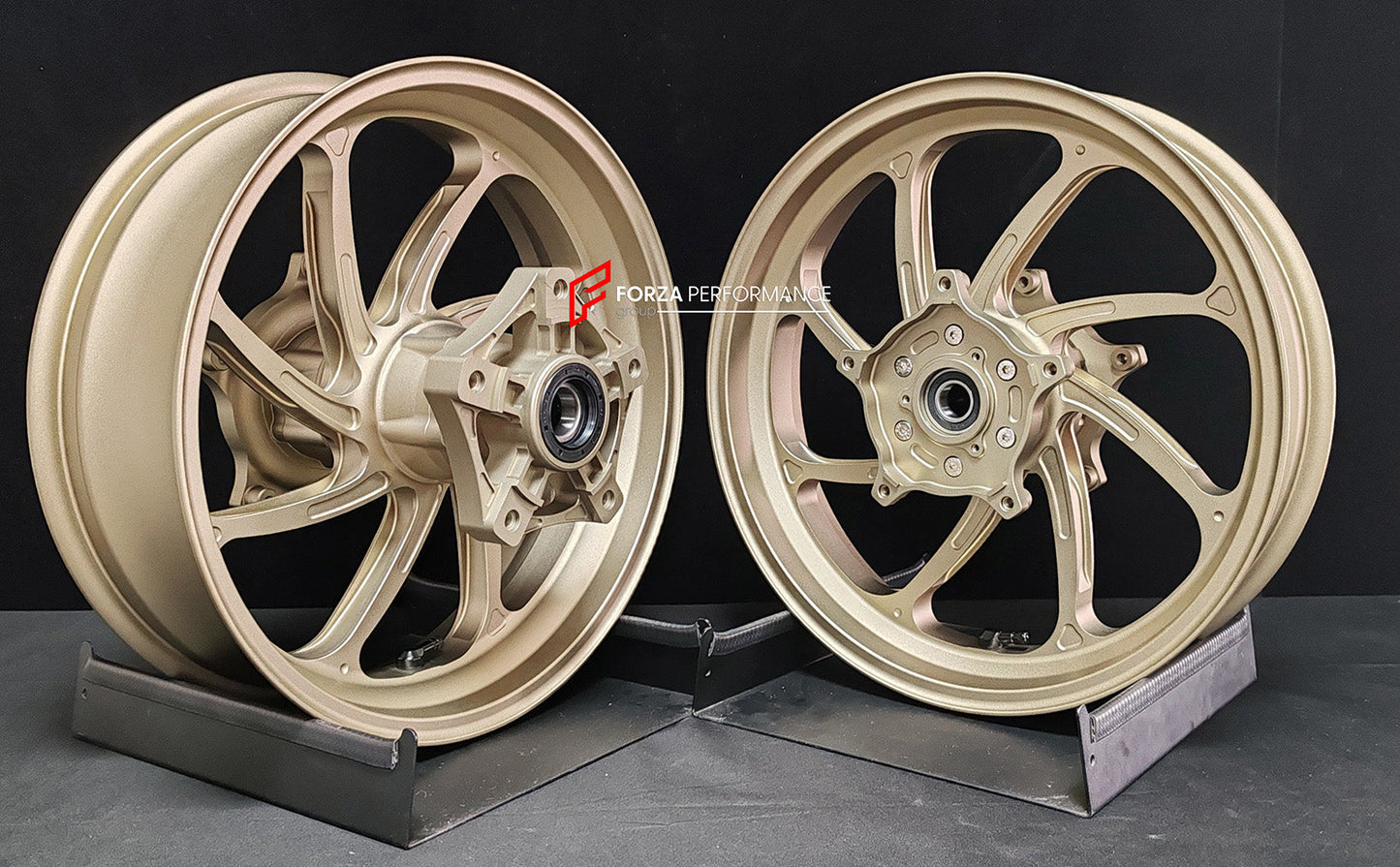 We manufacture premium quality forged motorcycle wheels rims for YAMAHA in any design, size, color.

Wheel sizes (motorcycle spec):

Front: 3.5 x 15

Rear: 4.5 x 15

Weight:

Front: 3.62 kg (7.98 lbs)

Rear: 4.8 kg (10.58 lbs)


Finishing: Satin Bronze

Forza Performance Group engineers and manufactures each forged motorcycle wheel individually per order. This ensures precise fitment, uncompromised strength, and unique styling. Whether for racing, touring, or daily use — our wheels are built for both perfor