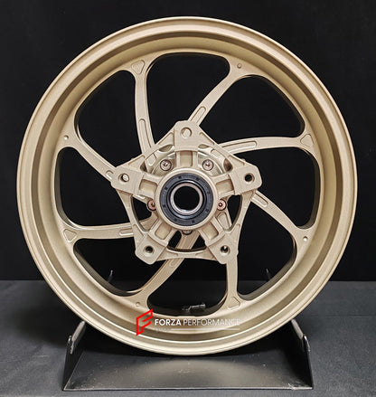 We manufacture premium quality forged motorcycle wheels rims for YAMAHA in any design, size, color.

Wheel sizes (motorcycle spec):

Front: 3.5 x 15

Rear: 4.5 x 15

Weight:

Front: 3.62 kg (7.98 lbs)

Rear: 4.8 kg (10.58 lbs)


Finishing: Satin Bronze

Forza Performance Group engineers and manufactures each forged motorcycle wheel individually per order. This ensures precise fitment, uncompromised strength, and unique styling. Whether for racing, touring, or daily use — our wheels are built for both perfor