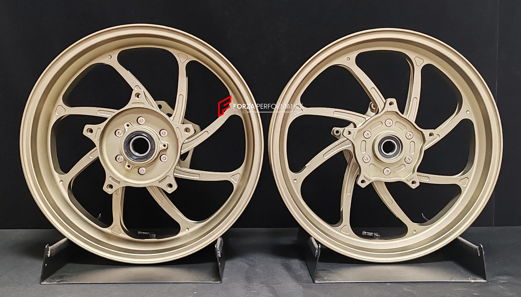 We manufacture premium quality forged motorcycle wheels rims for YAMAHA in any design, size, color.

Wheel sizes (motorcycle spec):

Front: 3.5 x 15

Rear: 4.5 x 15

Weight:

Front: 3.62 kg (7.98 lbs)

Rear: 4.8 kg (10.58 lbs)


Finishing: Satin Bronze

Forza Performance Group engineers and manufactures each forged motorcycle wheel individually per order. This ensures precise fitment, uncompromised strength, and unique styling. Whether for racing, touring, or daily use — our wheels are built for both perfor