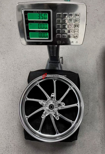 We manufacture premium quality forged motorcycle wheels rims for YAMAHA in any design, size, color.

Wheel sizes (motorcycle spec):

Front: 3.5 x 15

Rear: 4 x 14

Weight:

Front: 3.5 kg (7.92 lbs)

Rear: 3.35 kg (7.38 lbs)


Finishing: Gloss Silver

Forza Performance Group engineers and manufactures each forged motorcycle wheel individually per order. This ensures precise fitment, uncompromised strength, and unique styling. Whether for racing, touring, or daily use — our wheels are built for both performan