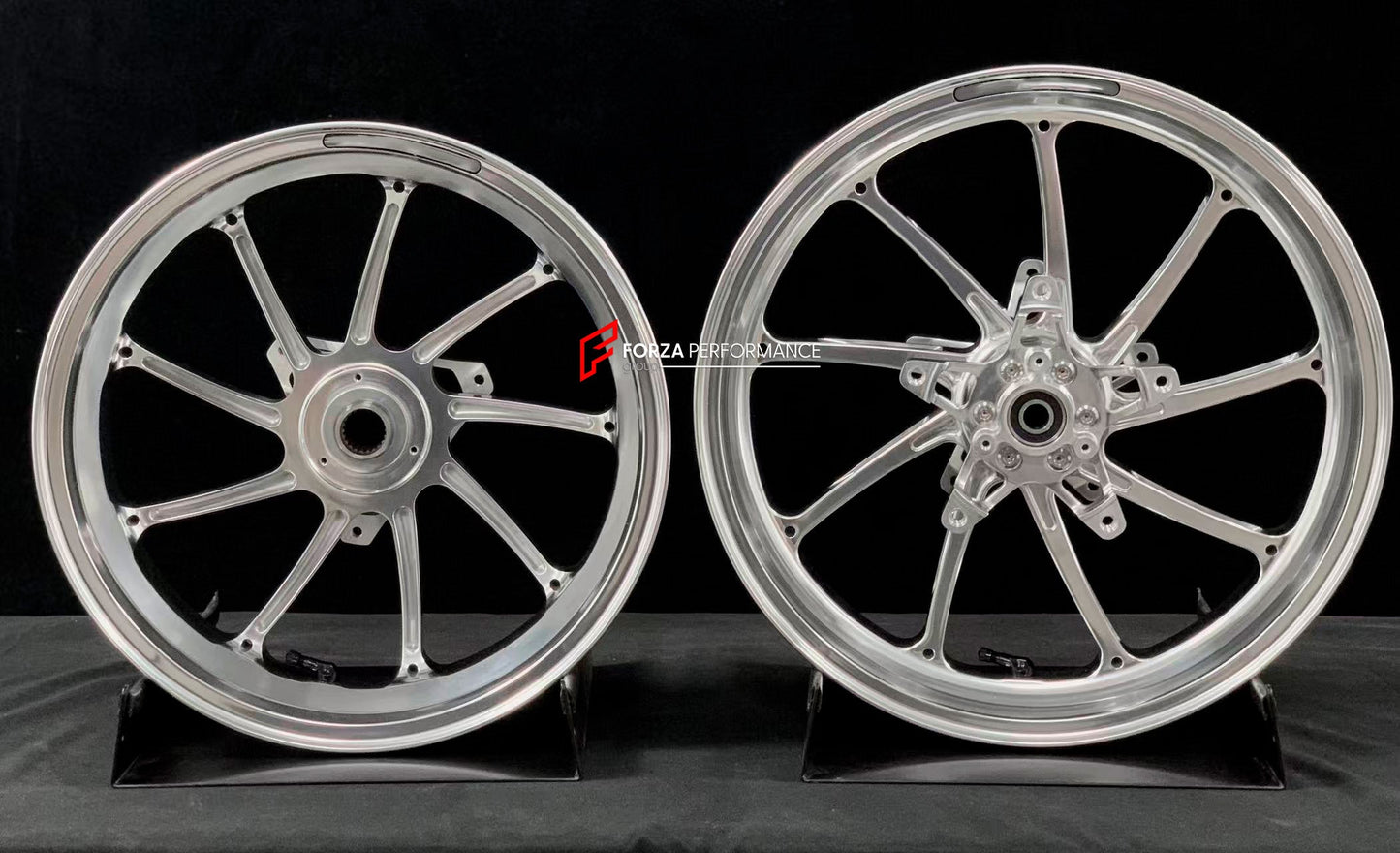 We manufacture premium quality forged motorcycle wheels rims for YAMAHA in any design, size, color.

Wheel sizes (motorcycle spec):

Front: 3.5 x 15

Rear: 4 x 14

Weight:

Front: 3.5 kg (7.92 lbs)

Rear: 3.35 kg (7.38 lbs)


Finishing: Gloss Silver

Forza Performance Group engineers and manufactures each forged motorcycle wheel individually per order. This ensures precise fitment, uncompromised strength, and unique styling. Whether for racing, touring, or daily use — our wheels are built for both performan