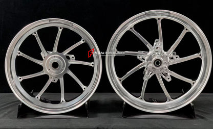 We manufacture premium quality forged motorcycle wheels rims for YAMAHA in any design, size, color.

Wheel sizes (motorcycle spec):

Front: 3.5 x 15

Rear: 4 x 14

Weight:

Front: 3.5 kg (7.92 lbs)

Rear: 3.35 kg (7.38 lbs)


Finishing: Gloss Silver

Forza Performance Group engineers and manufactures each forged motorcycle wheel individually per order. This ensures precise fitment, uncompromised strength, and unique styling. Whether for racing, touring, or daily use — our wheels are built for both performan